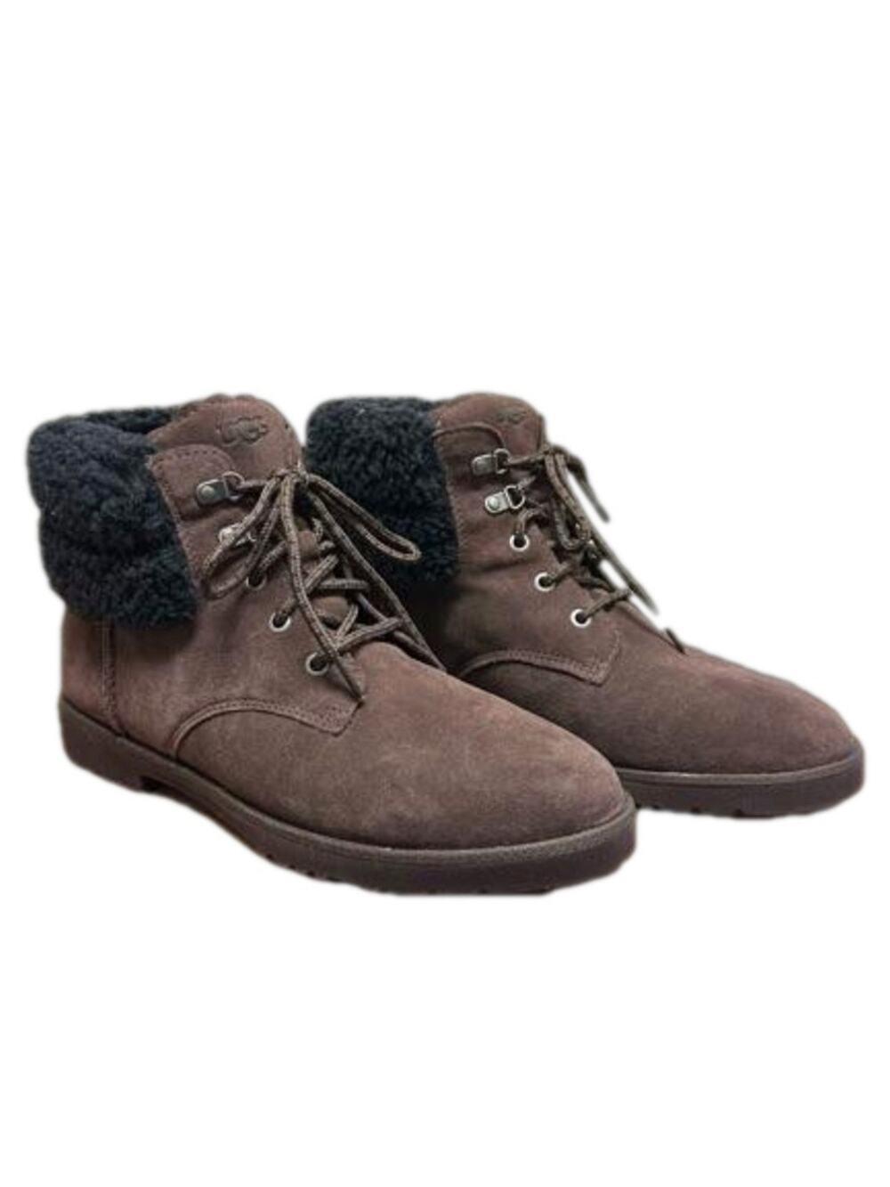 UGG Romely Suede Wool Boots Heritage Lace Brown Black Size 11 Water Repellent